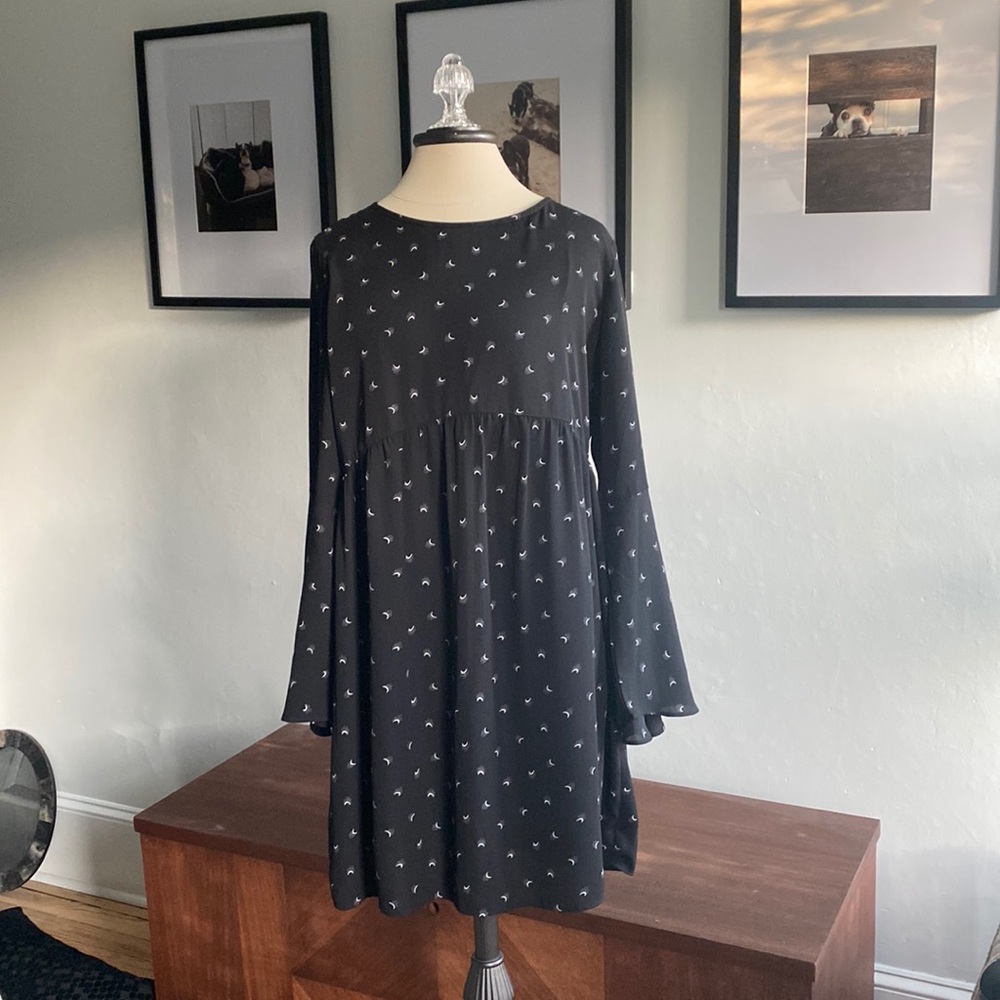 Black babydoll dress moon print